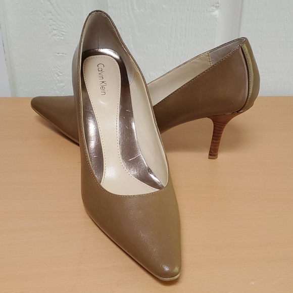 Calvin Klein | Shoes | Calvin Klein Tan Brown Leather Pointed Toe Pump |  Poshmark